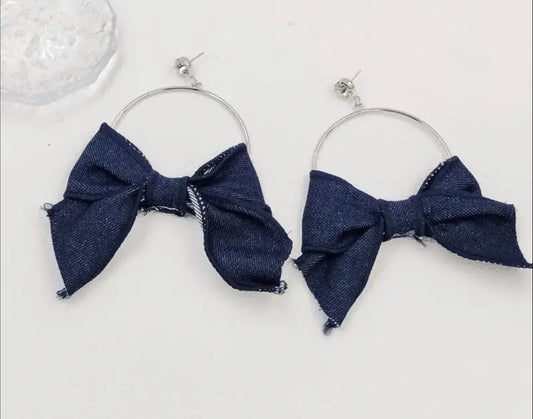 Denim Bow Hoop Earrings