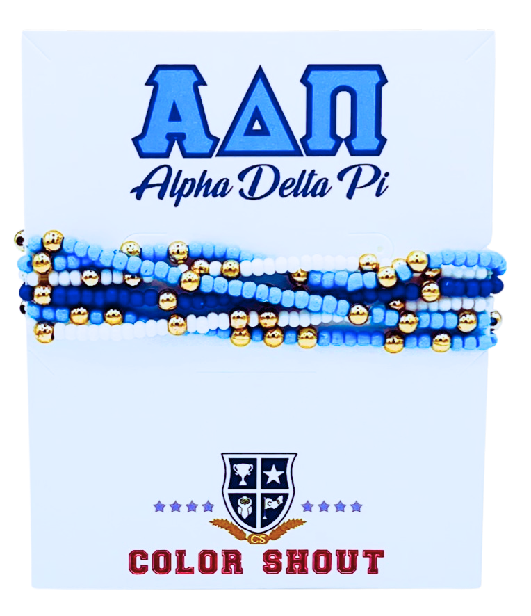 Alpha Delta Pi Colors Stack: Set of 6 Beaded Stretch Bracelets.