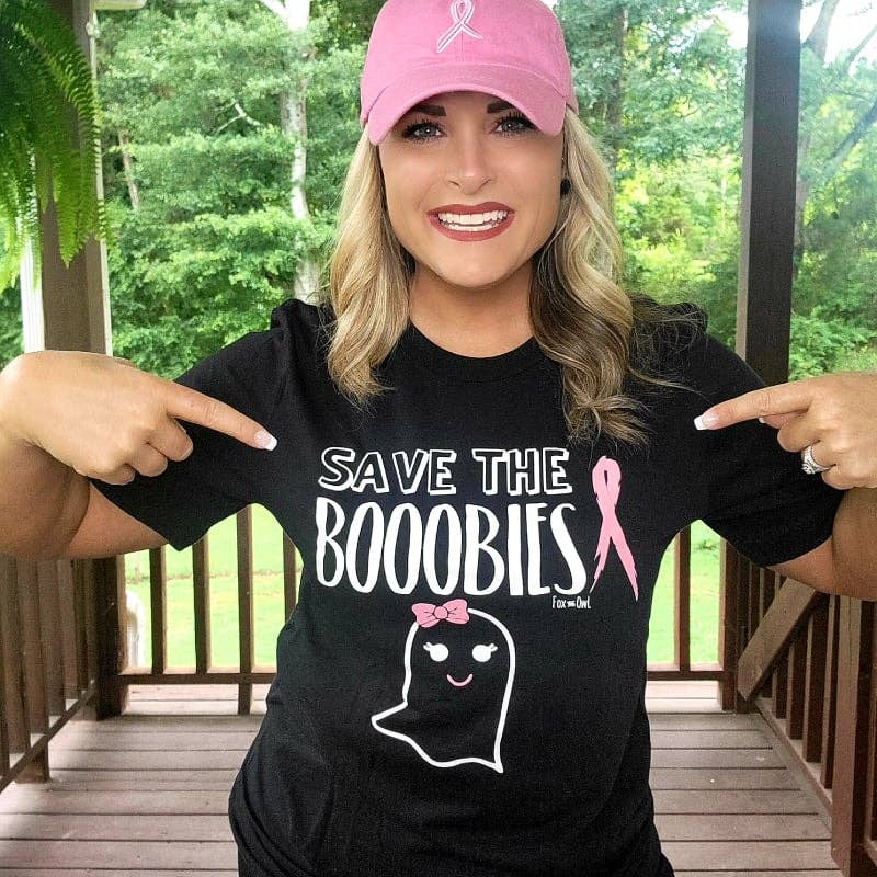 SAVE THE BOOBIES BREAST CANCER BELLA CANVAS GRAPHIC TEE.