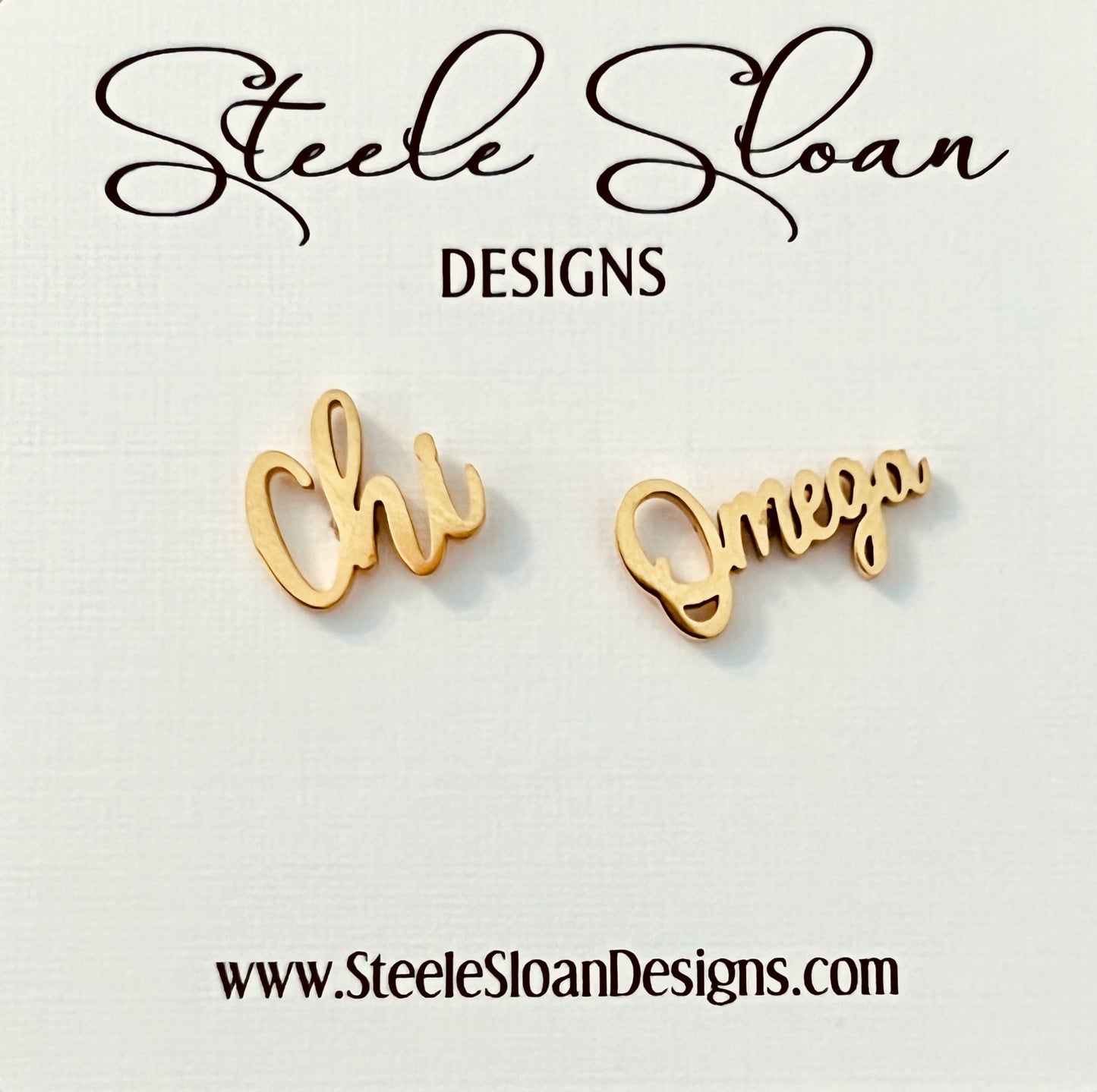 Chi Omega Sorority Gold Stud Earrings.