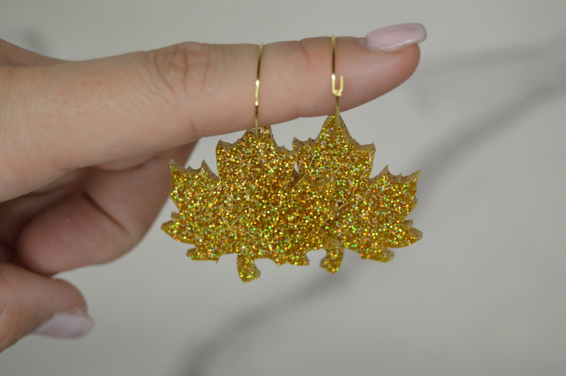 Leaf Glitter Earrings, Fall Earrings, Acrylic Earrings.